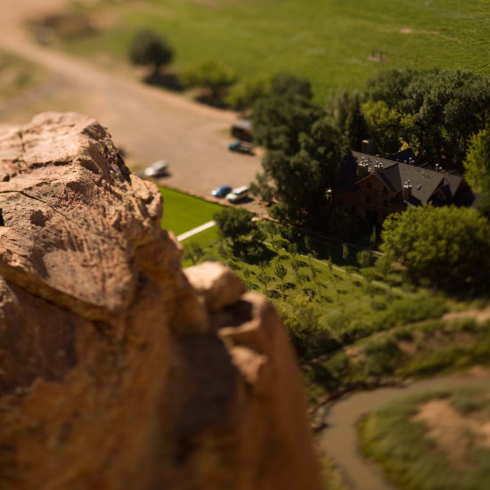 View of the Lodge looking down from the surrounding cliffs