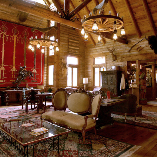 A wide view of the great room facing the reception area