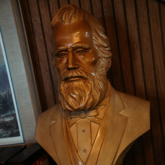 Wooden statue of Alvah Alexander