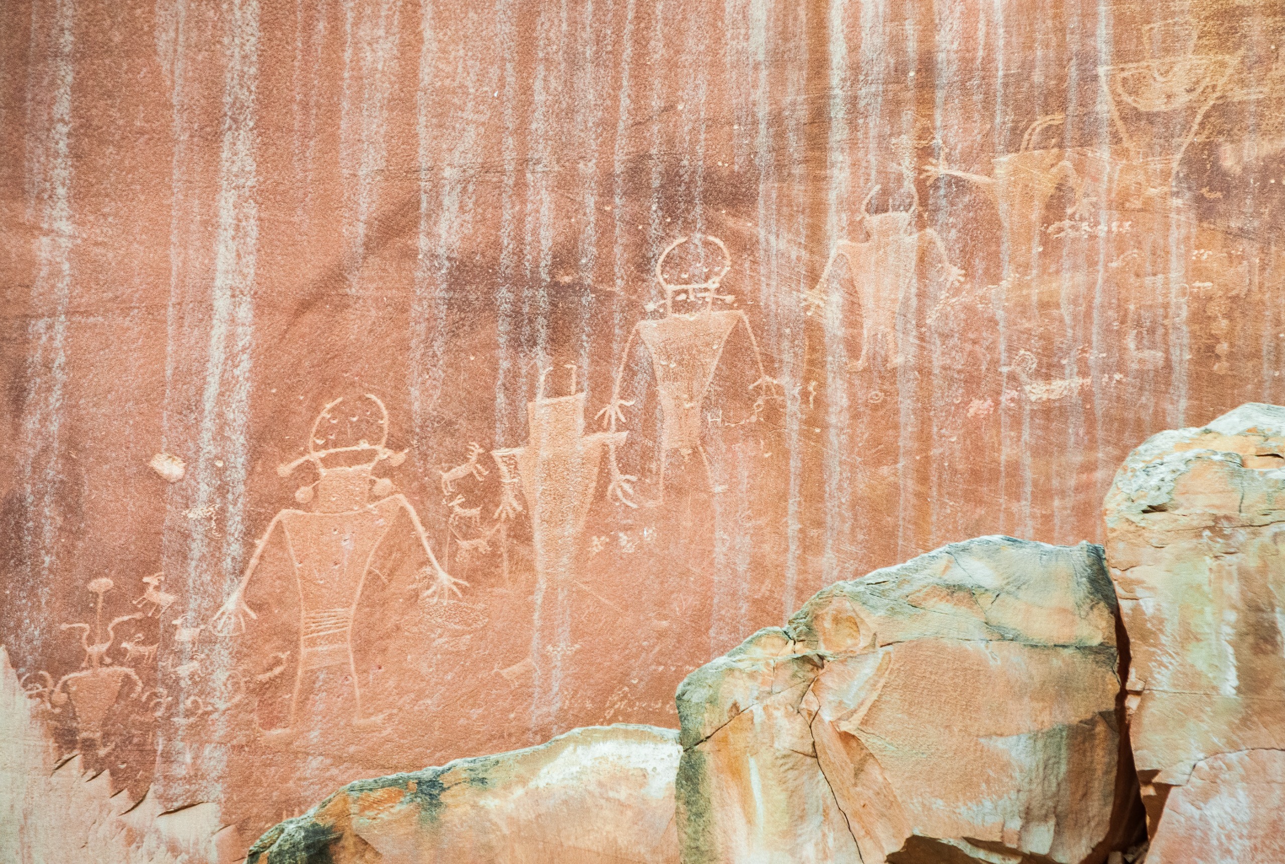 Fremont Culture petroglyphs on a sandstone cliff in Capitol Reef National Park