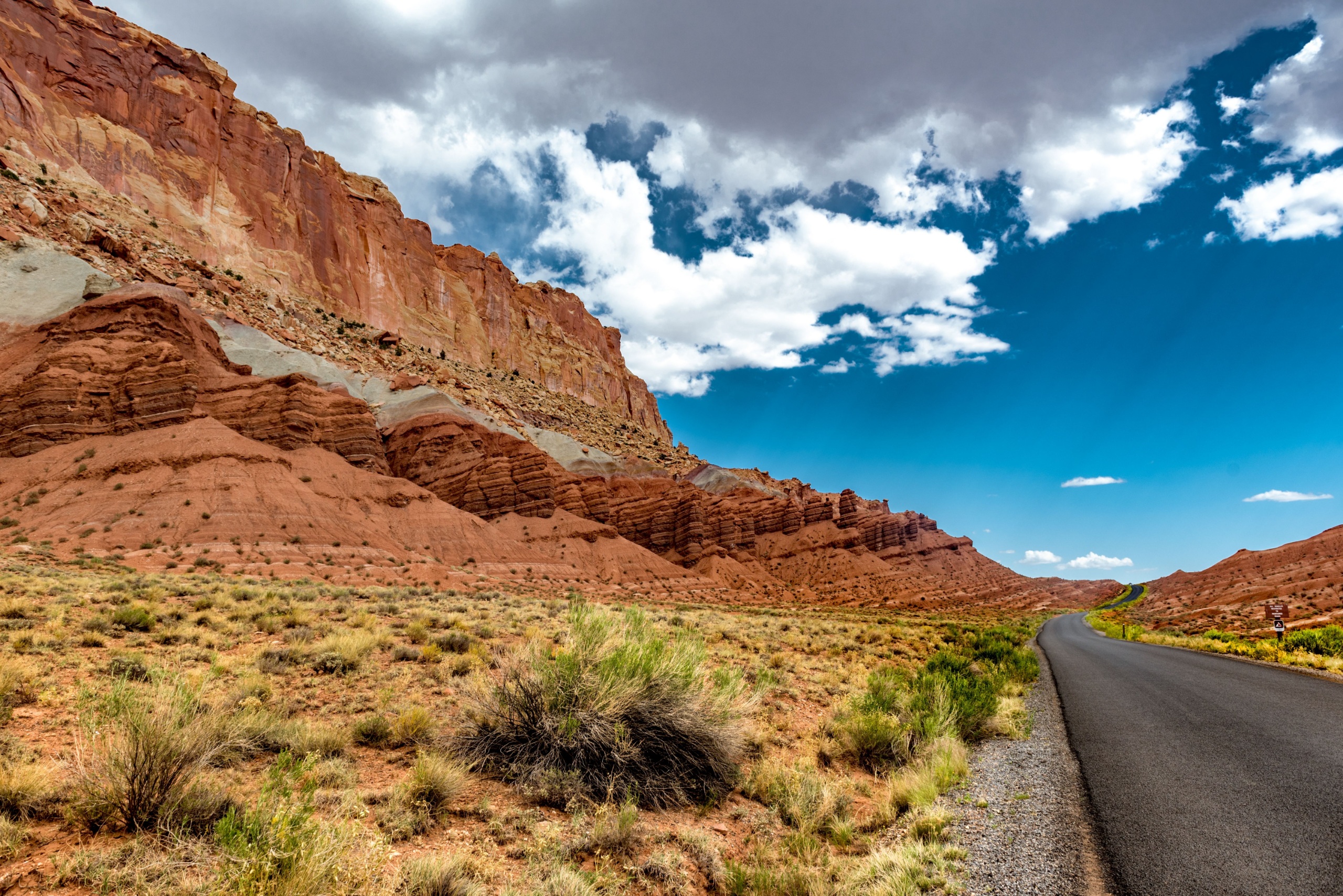 A road through red sandstone country in Capitol Reef National Park