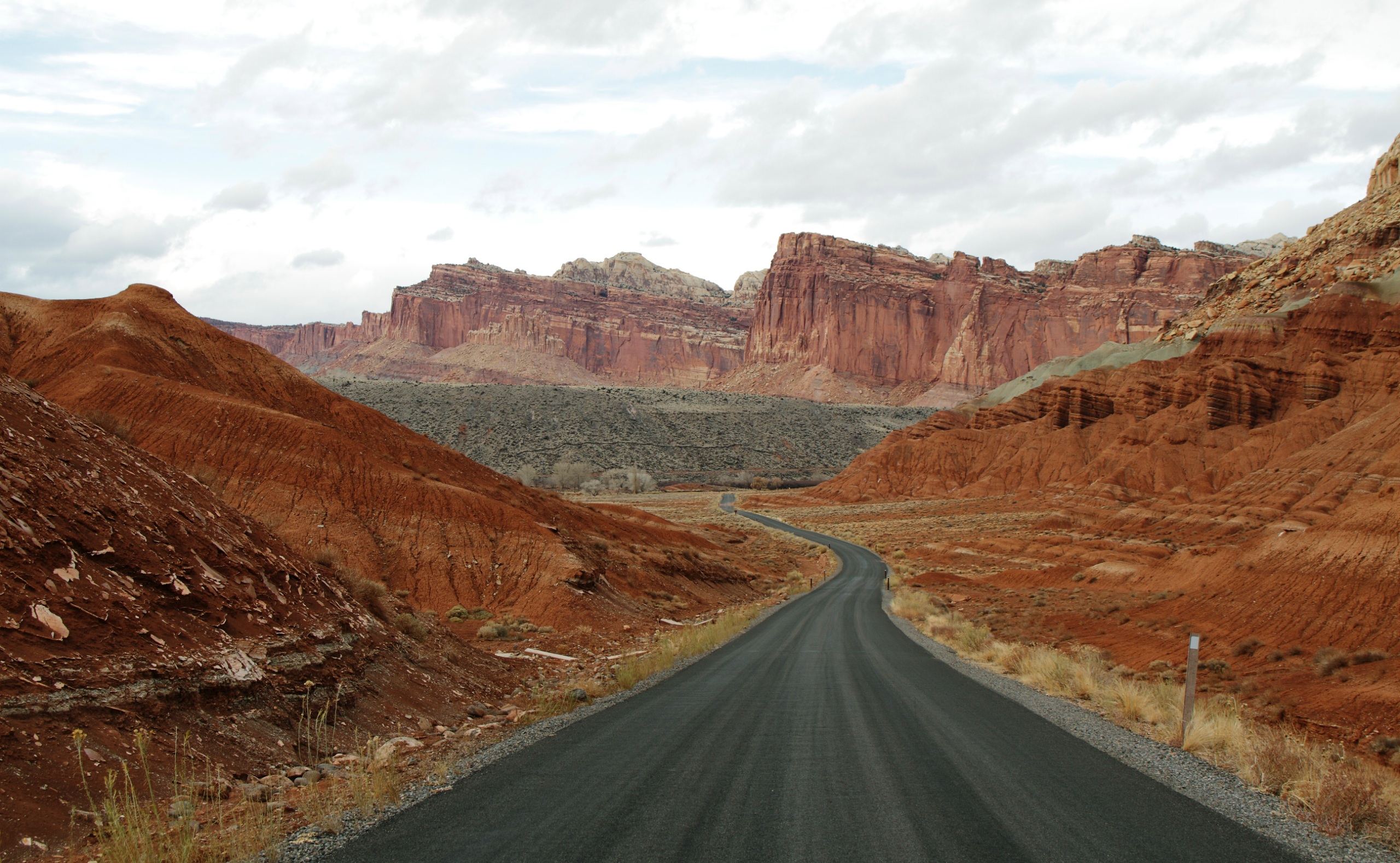 A winding road through the red rocks of Capitol Reef